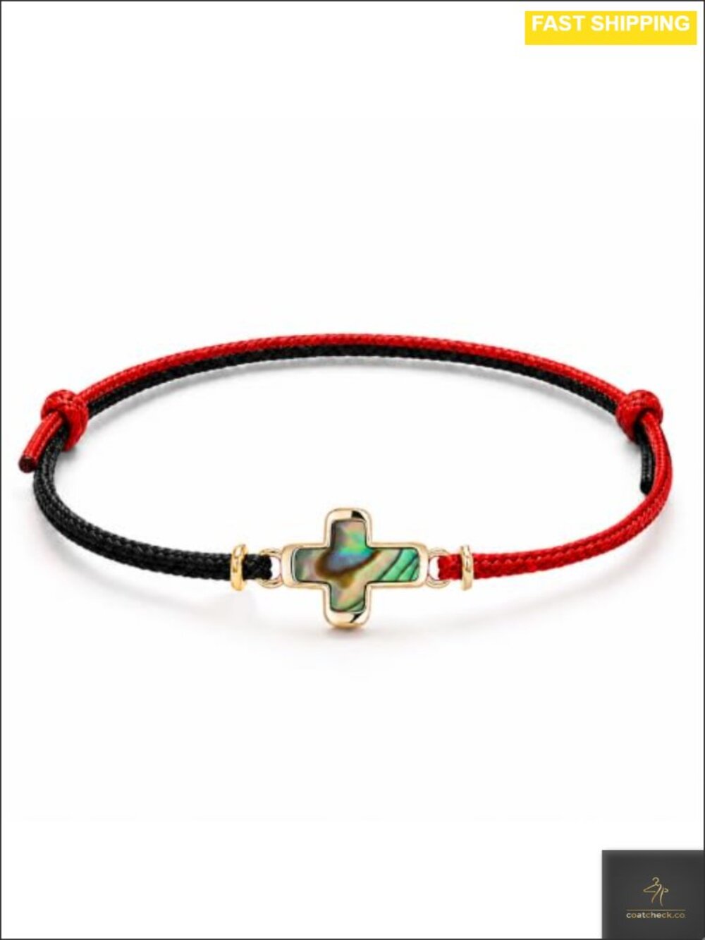 14K Gold Plated Cross Bracelet Abalone Shell Handmade Braided Adjustable